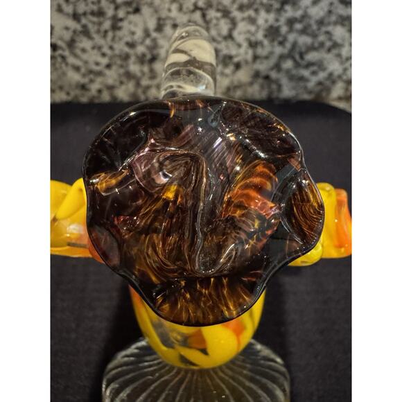 Vintage Bright Glass Mini Basket 6” height with Dark Brown Flowers on Handle - Picture 6 of 11